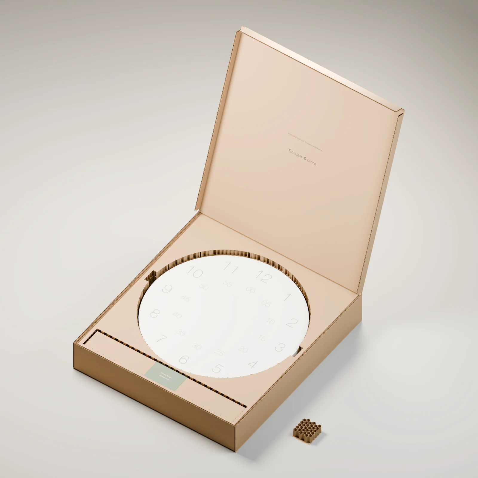 Verpackungsentwurf für Numeric Light aus Kraftkarton mit passender Wabenpappe; noch kein verbindlicher Lieferumfang
