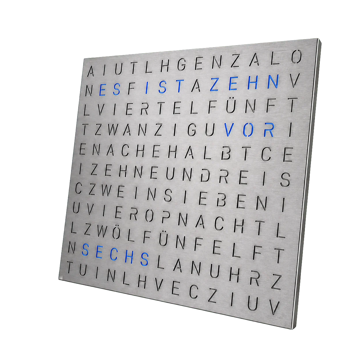 TEXTime Wortuhr mit gebürsteter Edelstahlfront